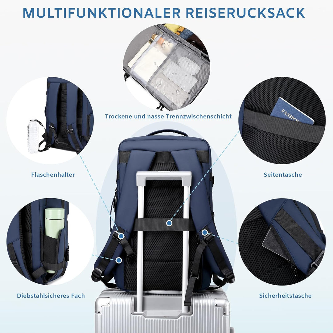 Handgepäck Rucksack, Wasserdichter Multifunktionaler Rucksack Handgepäck Flugzeug mit Laptopfach, Gr