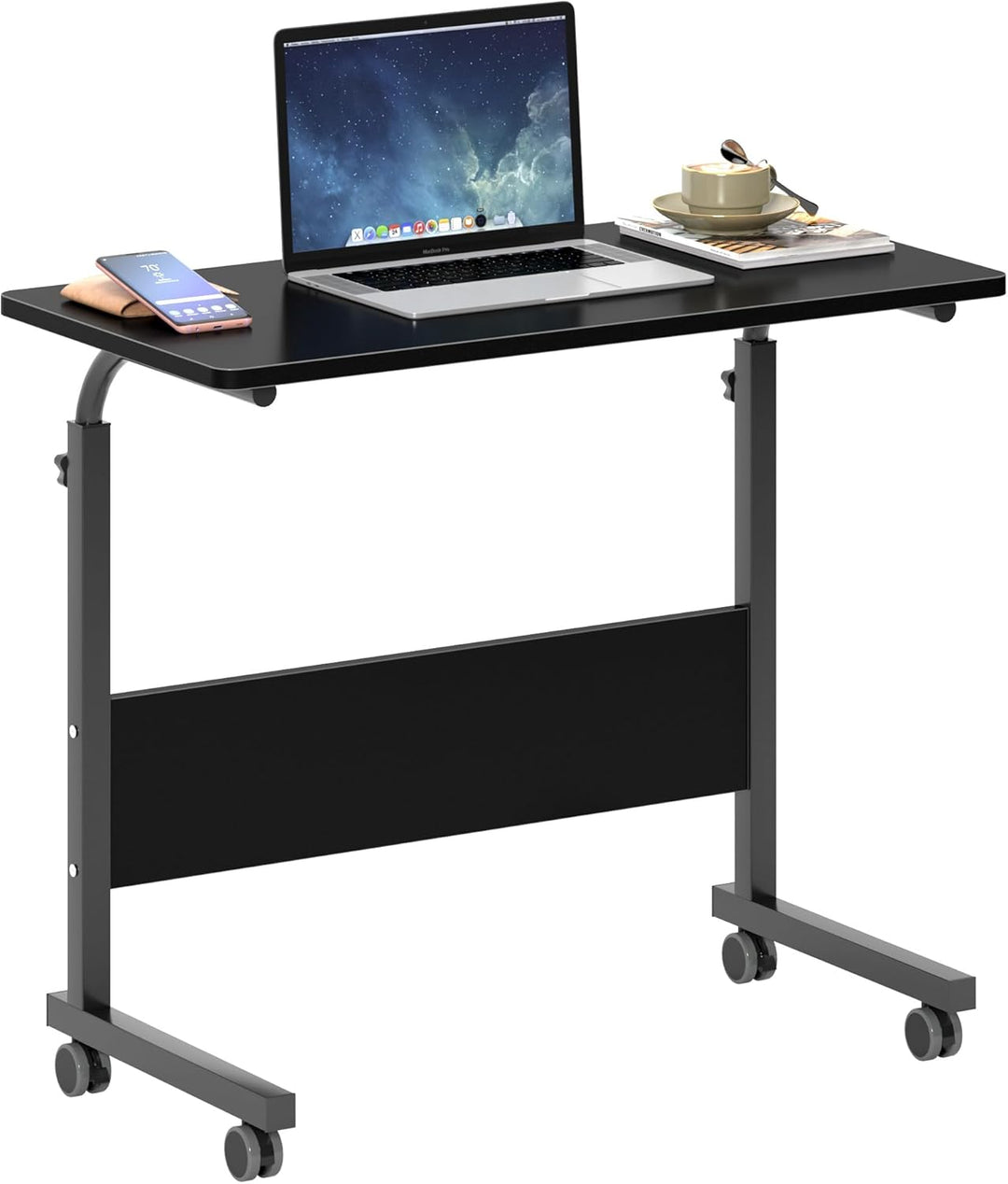 SogesHome Computertisch 80 x 40 cm,Stehhöhenverstellbarer Laptoptisch, Computertisch mit Rollen für