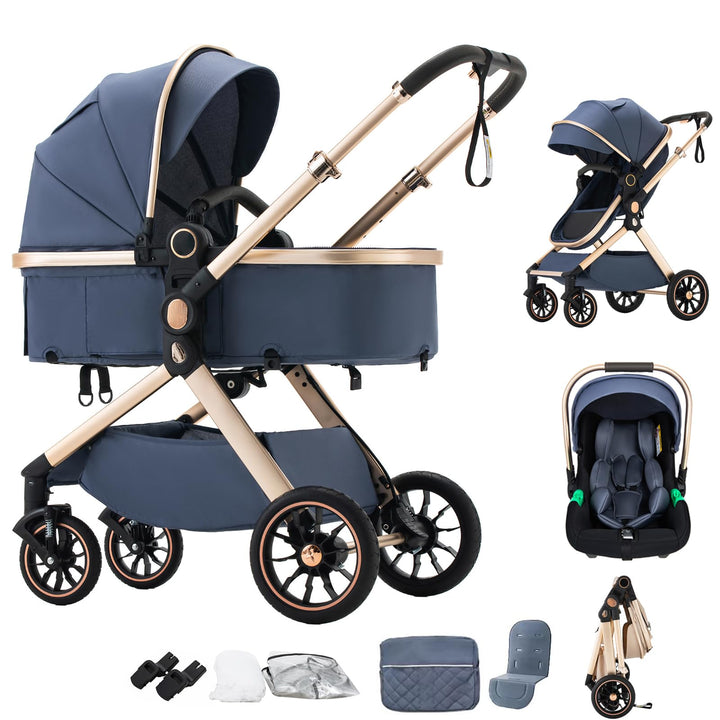 BEBBY Kinderwagen, Standard-Kinderwagen, Kinderwagen 3 in 1,Kinderwagen mit Faltbarem Tragbarem für