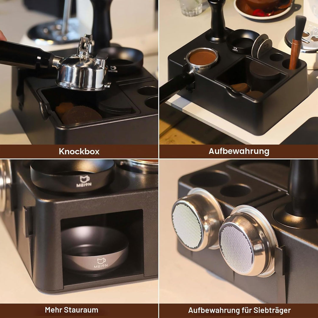 MEION Espresso-Tampingstation, abnehmbare Espresso-Klopfbox und Tamp-Station, 10-in-1-Espresso-Organ