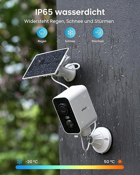 ieGeek 2K Solar Überwachungskamera Aussen Akku mit Magnetische Montage | 300° Horizontaler PTZ, Farb