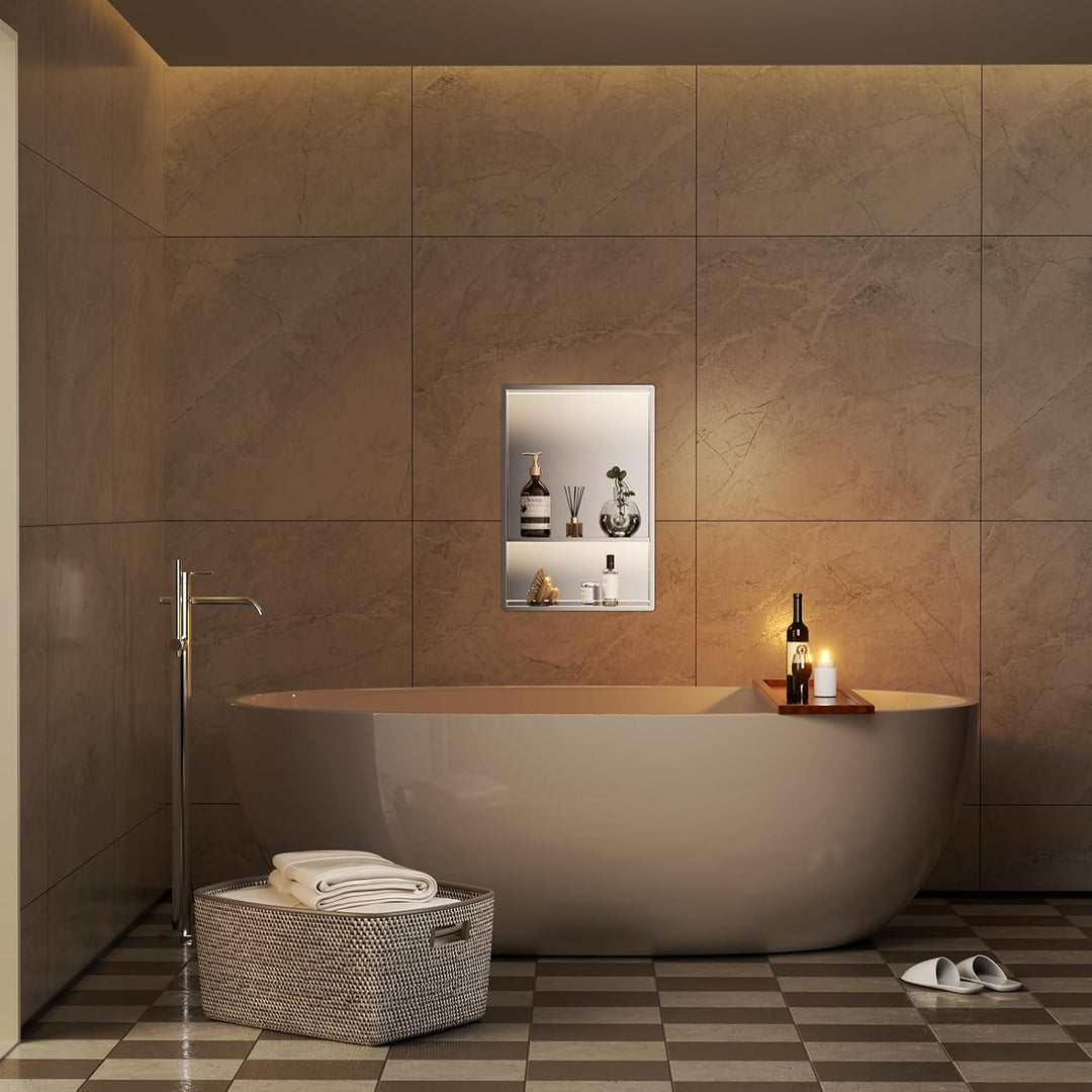 30 x 45 cm Duschnische mit LED-licht, 3000K warmes LED-Licht(Nicht dimmbar), Doppelnische Wandnische
