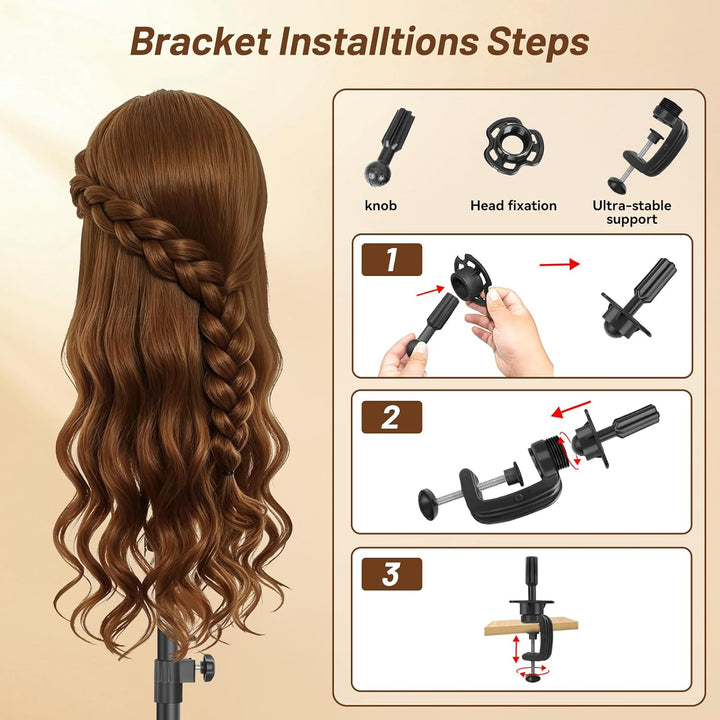 Trainingskopf 24 Zoll – 80% Echthaar Übungskopf für Friseur, Frisierkopf Echthaar,Styling Mannequin