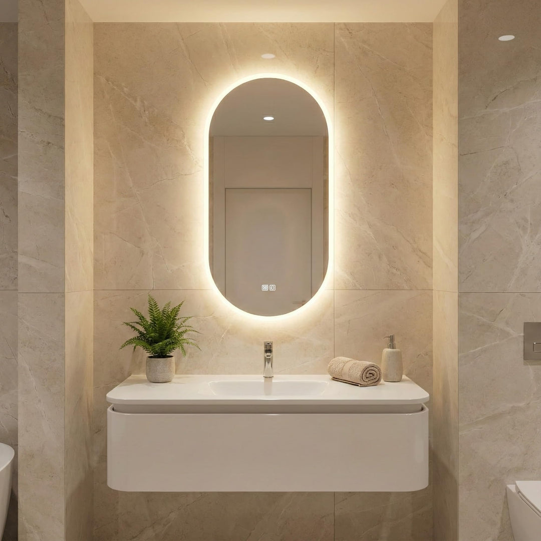 Bayt Ovaler Badezimmerspiegel mit Beleuchtung, Wandspiegel mit Licht für Badezimmer, Beschlagfrei &