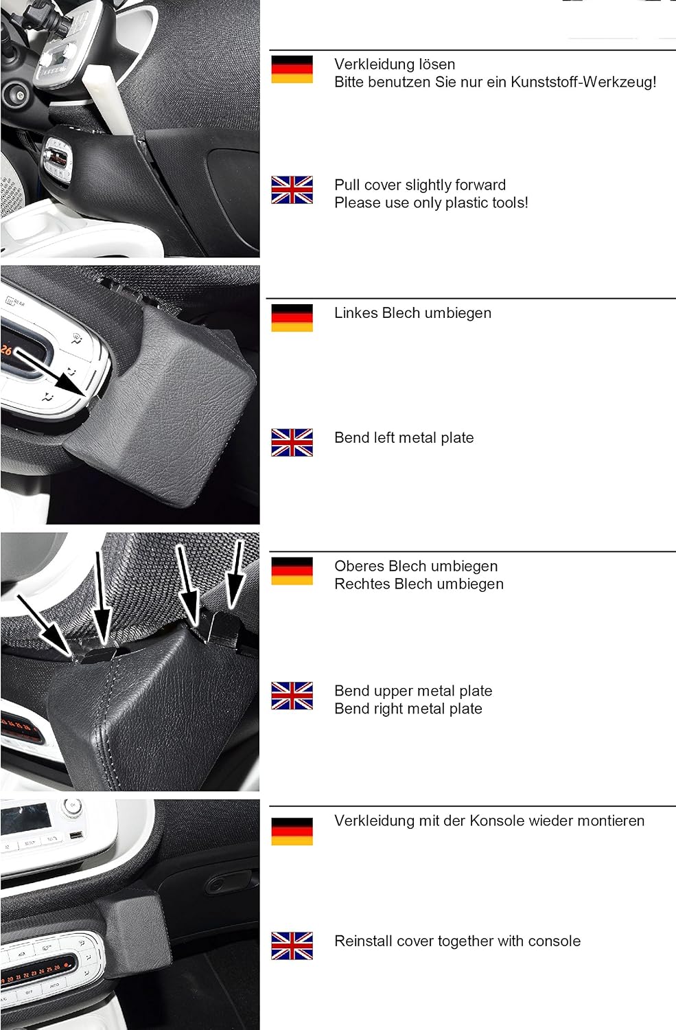 KUDA 1770 Halterung Echtleder schwarz für Smart ForTwo/ForFour (W453) ab 2014, 1770