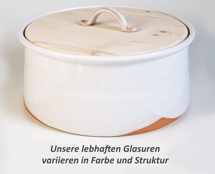 L – Brottopf für die grössere Familie, weiss-sand, Keramik/Holz für zwei bis fünf Personen
