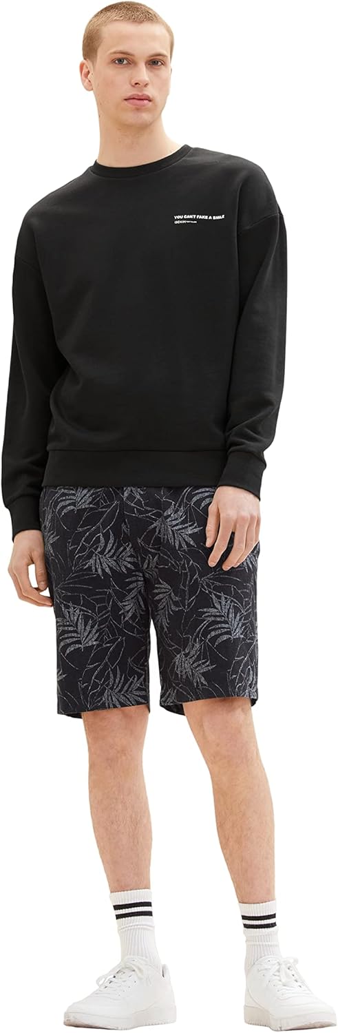 TOM TAILOR Denim Herren Bermuda Shorts aus Leinen XXL 31400 - Black Tonal Leaf Lines Print, XXL 3140