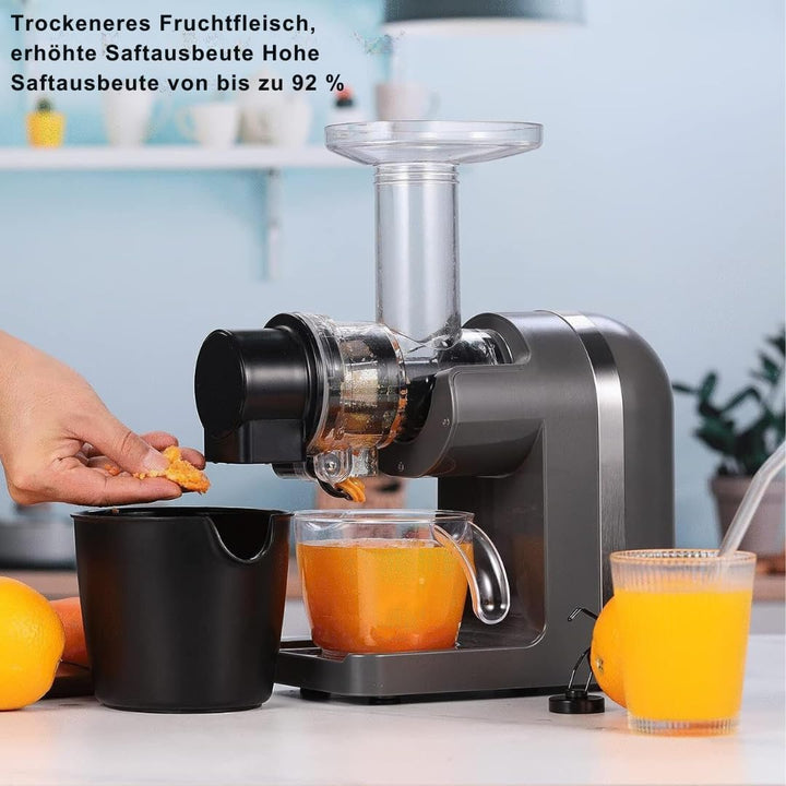 Slow Juicer mit 200W Motor, leise, Umkehrfunktion, schonende Saftpresse, langsame Rotation, einfache