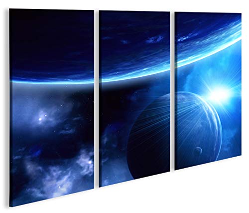 islandburner Bild Bilder auf Leinwand Blue Space V2 Weltall Planeten Weltraum 3p XXL Poster Leinwand