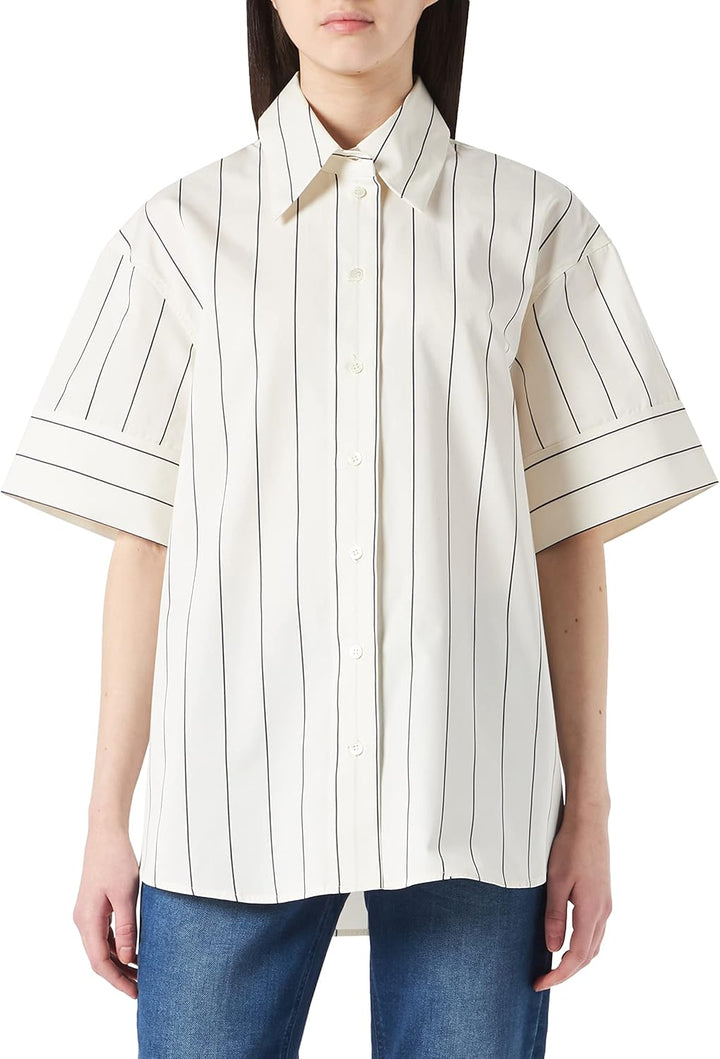 Seidensticker Damen Bluse - Fashion Bluse - Hemdblusenkragen - Kurzarm - 100% Baumwolle 36 Weiss-bla