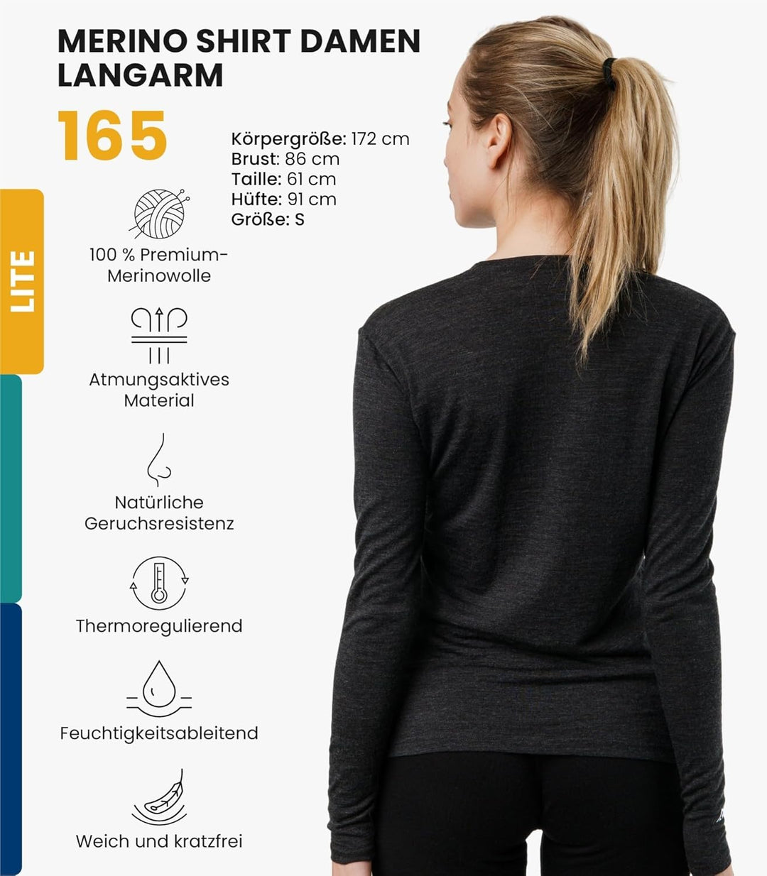 Merino.tech Merino Shirt Damen Langarm - Premium 100% Merino Unterwäsche Damen Langarmshirt, Sportun
