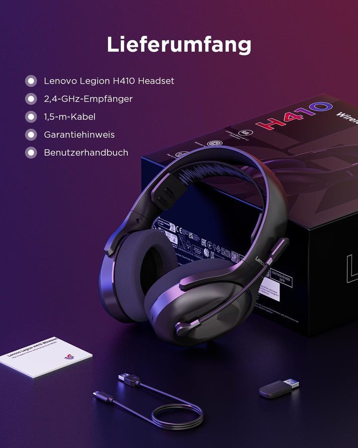 Lenovo Legion H410 Wireless Gaming Headset | Gaming Kopfhörer | schwarz-dunkelviolett