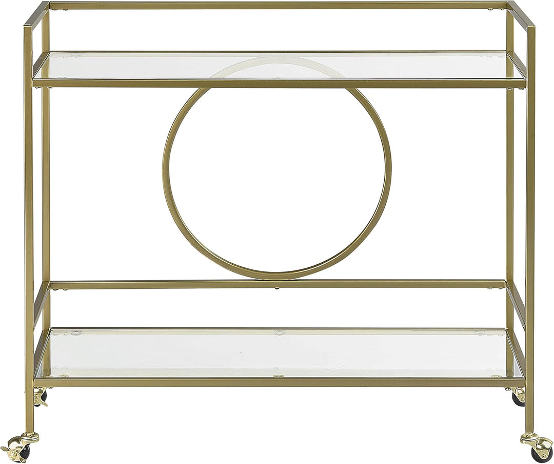 Beliani Servierwagen Glasplatte transparent/Gold mit Rollen glamourös Kerry