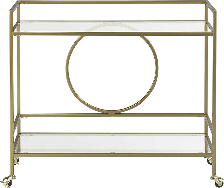 Beliani Servierwagen Glasplatte transparent/Gold mit Rollen glamourös Kerry