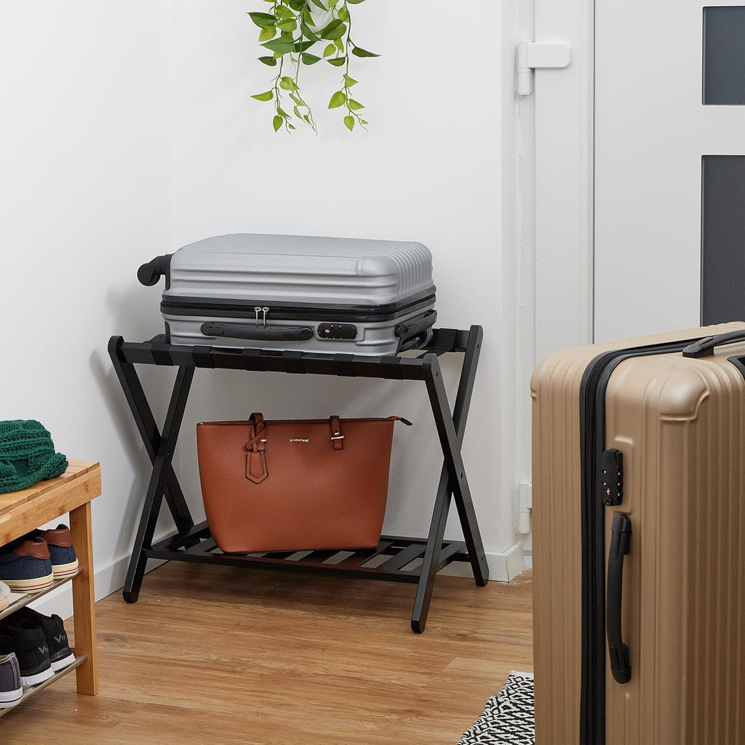 Relaxdays Kofferständer, klappbar, Bambus, HBT: 56x68,5x41,5 cm, Gepäckständer mit Ablage, Kofferabl