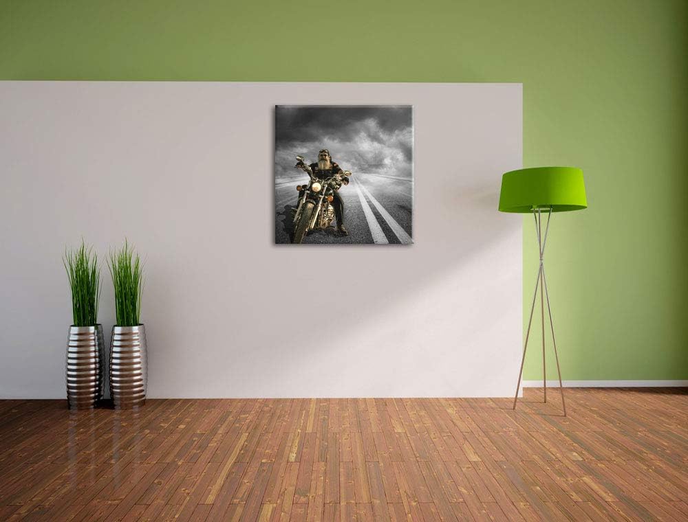 Pixxprint Biker auf Highway 70x70cm Leinwandbild Wandbild Kunstdruck, 70x70