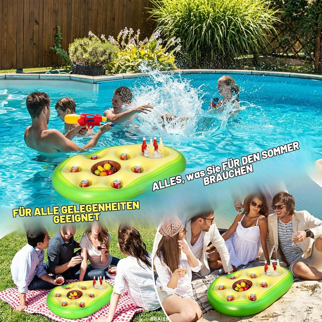 Pool Bar Aufblasbarer Getränkehalter, 2 in1 Avocadoform Getränke Snackhalter, 8 Löcher Grosse Kapazi