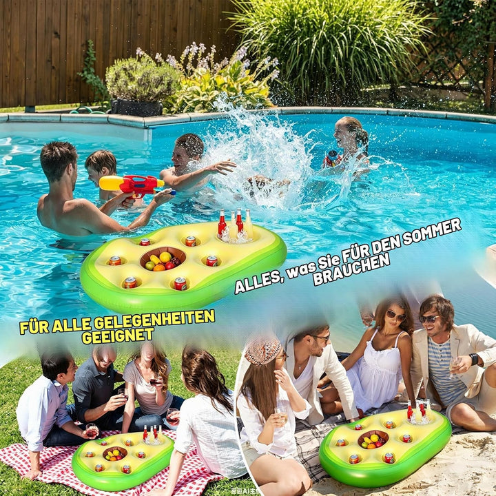 Pool Bar Aufblasbarer Getränkehalter, 2 in1 Avocadoform Getränke Snackhalter, 8 Löcher Grosse Kapazi