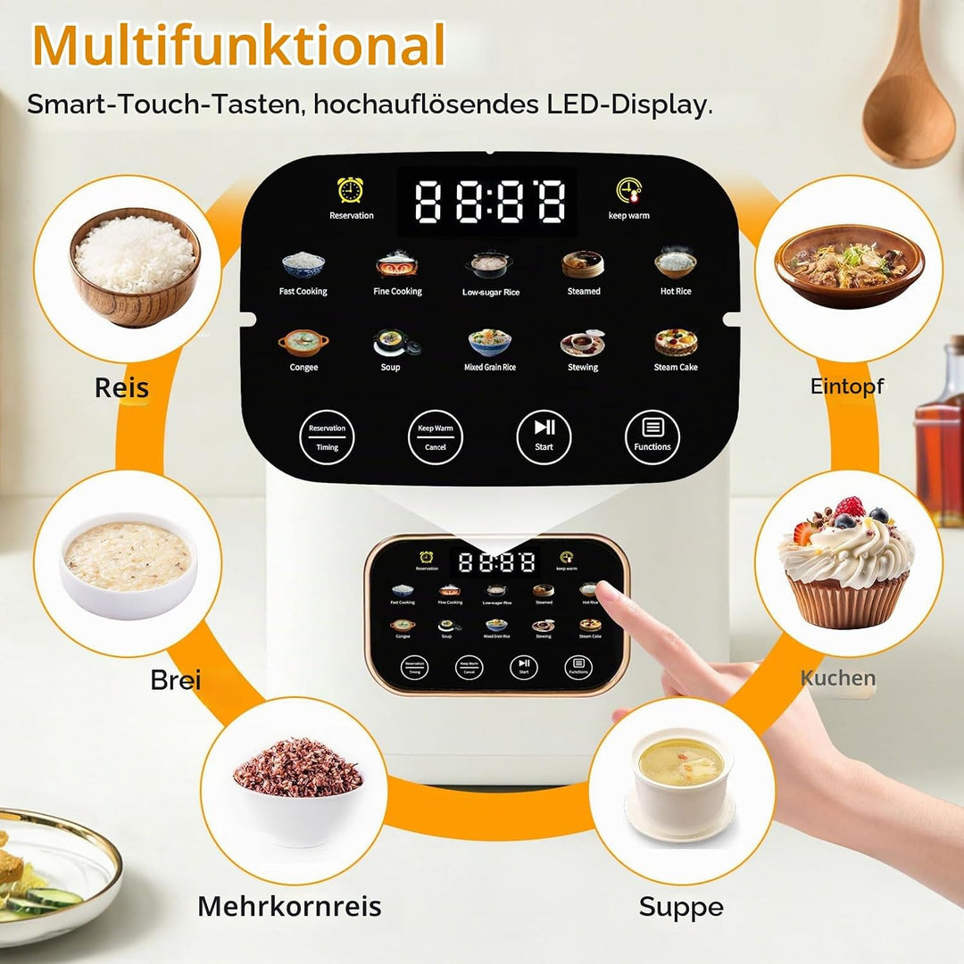 Reiskocher 3L, mit Low Sugar Funktion, 10 Programme, Low Carb Funktion | Rice Cooker, Dampfgarer, To