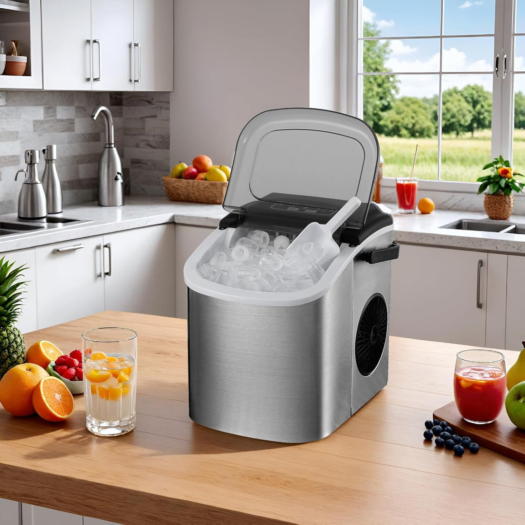 Eiswürfelmaschine Klein, 12,0 kg24H, 9 Eiswürfel in 6 Minuten, 2 Grössen von Bullet Ice, Selbstreini