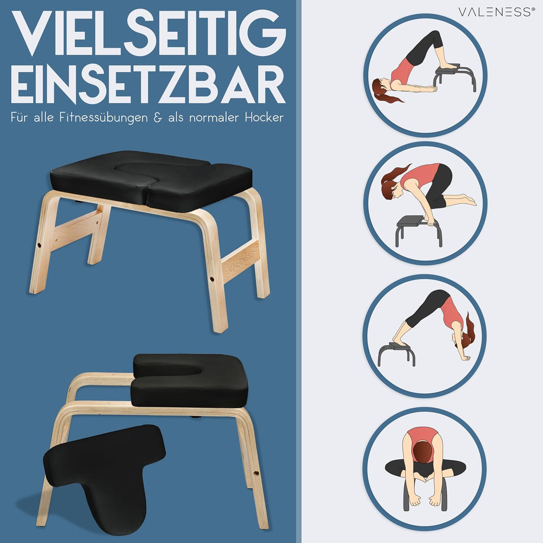 Yoga Kopfstandhocker - Hochwertiger Yoga Hocker inkl. Yogagurt, Yogablock & Übungsposter - Yoga Stuh