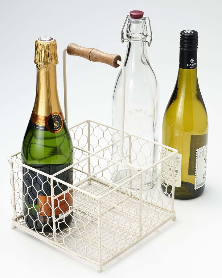 T&amp;G Woodware Provence Flaschenhalter für 4 Flaschen, rustikales braunes Drahtmaterial, Holz,