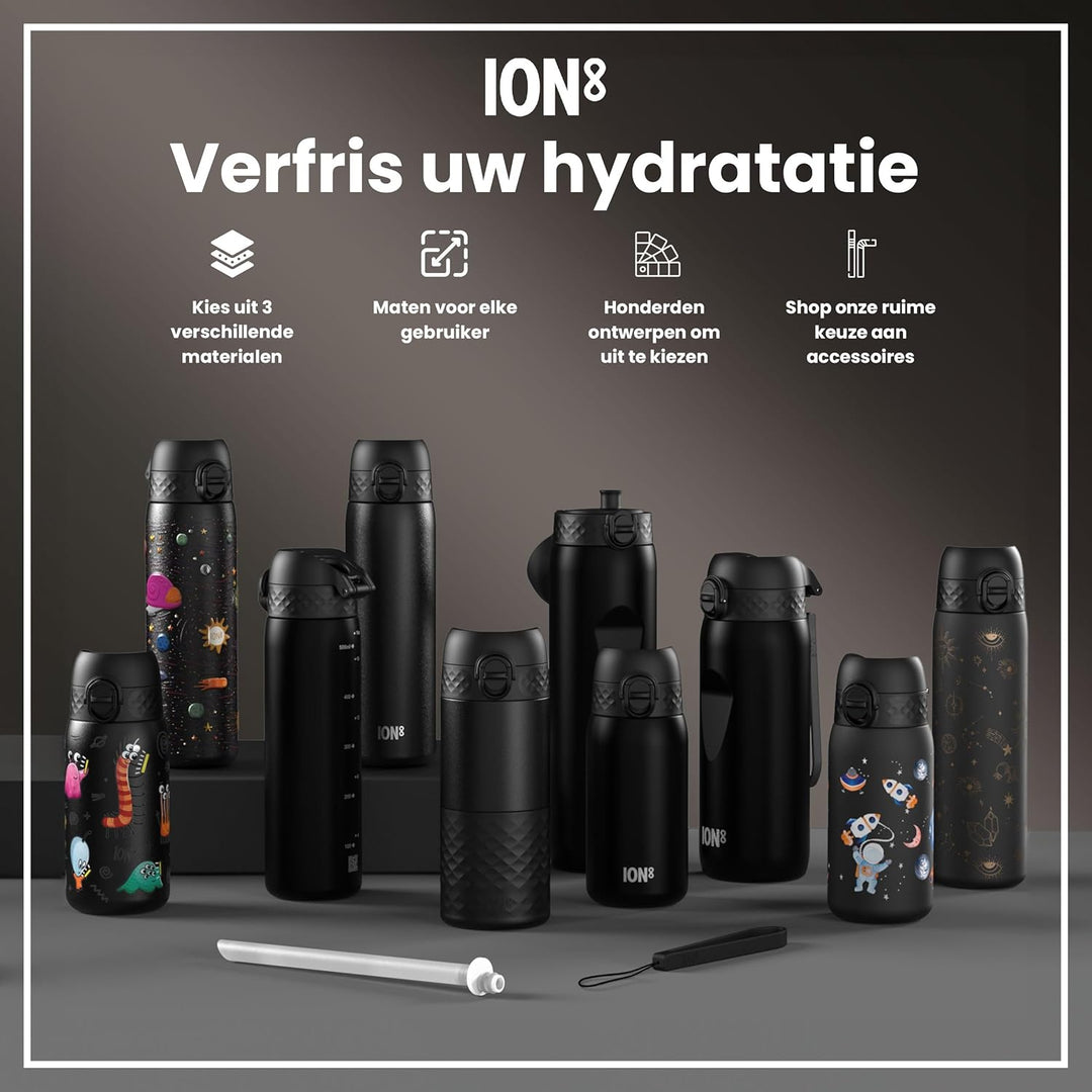ION8 1 Liter Leicht Edelstahl Trinkflasche, Nicht Isoliert, Auslaufsicher, Einhandöffnung, Sichere V