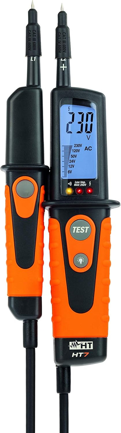 HT-Instruments Digitaler Spannungsprüfer, mit Lastzuschaltung, 0V bis 690V AC/DC, CAT IV 600V, HT7,