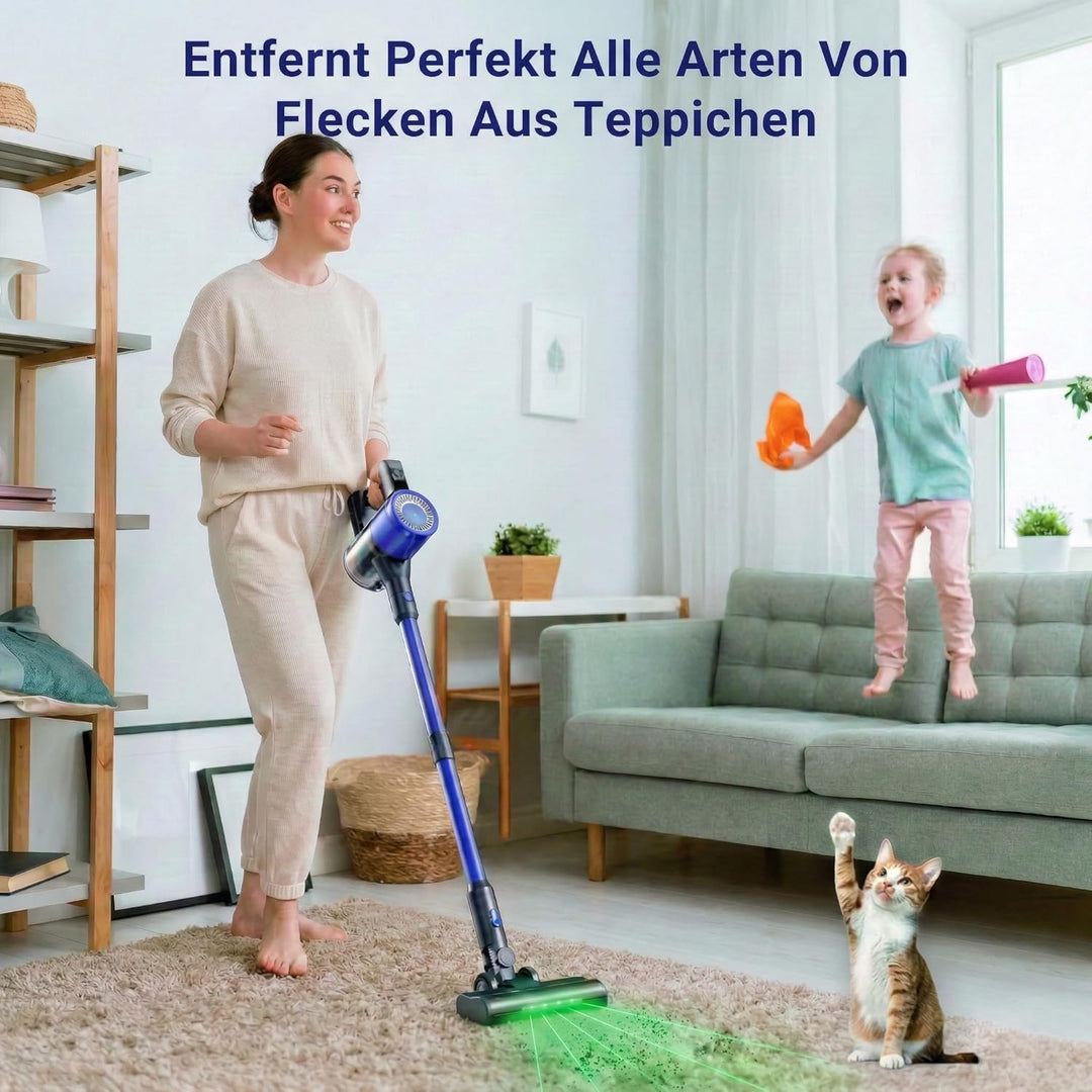 Akku Staubsauger 650W/58KPA/60Mins,Staubsauger Kabellos mit Selbststehend Anti-Tangle-Bürste LED, 2,