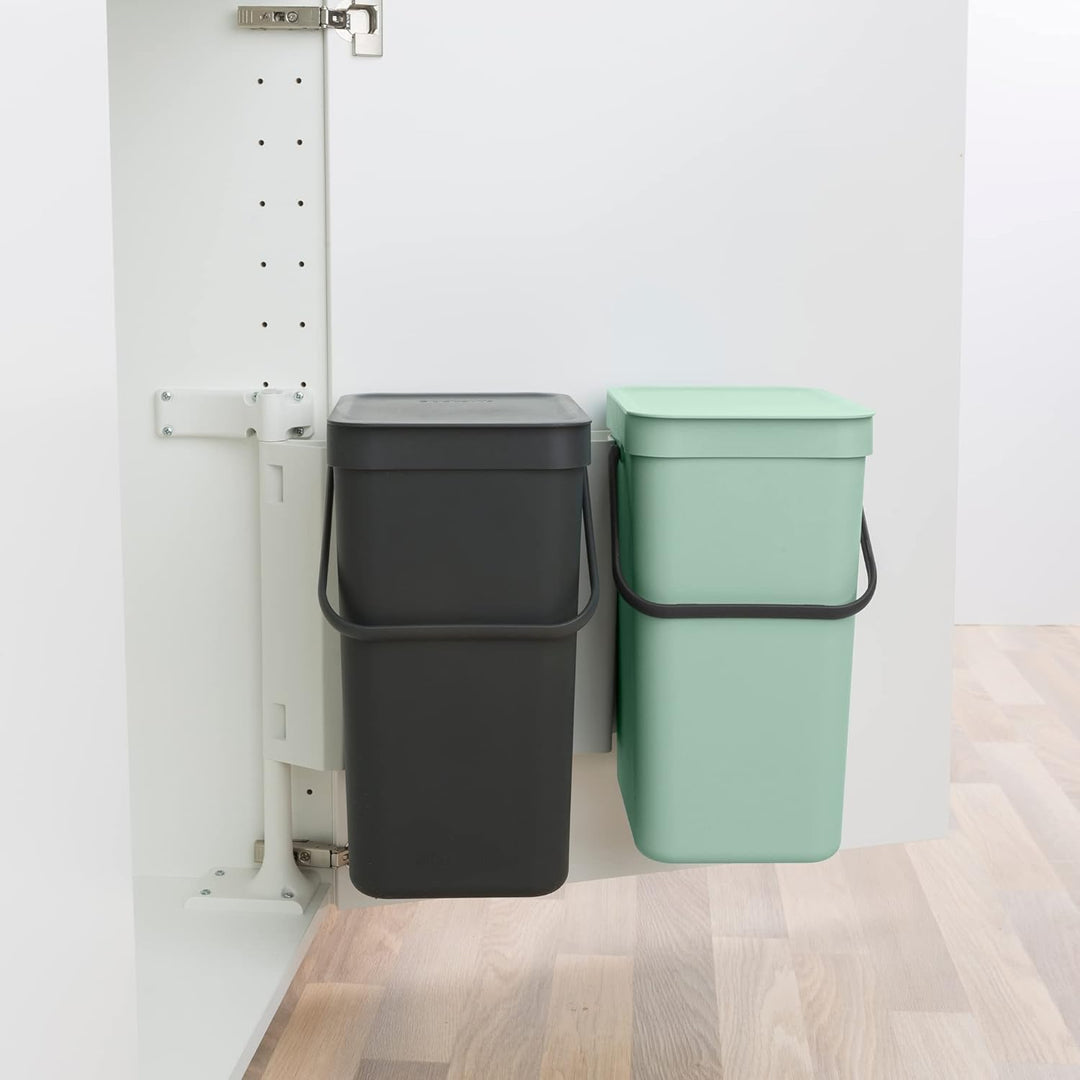 Brabantia Sort and Go Einbaubehälter, 2 x 12 l, Jadegrün/Grau