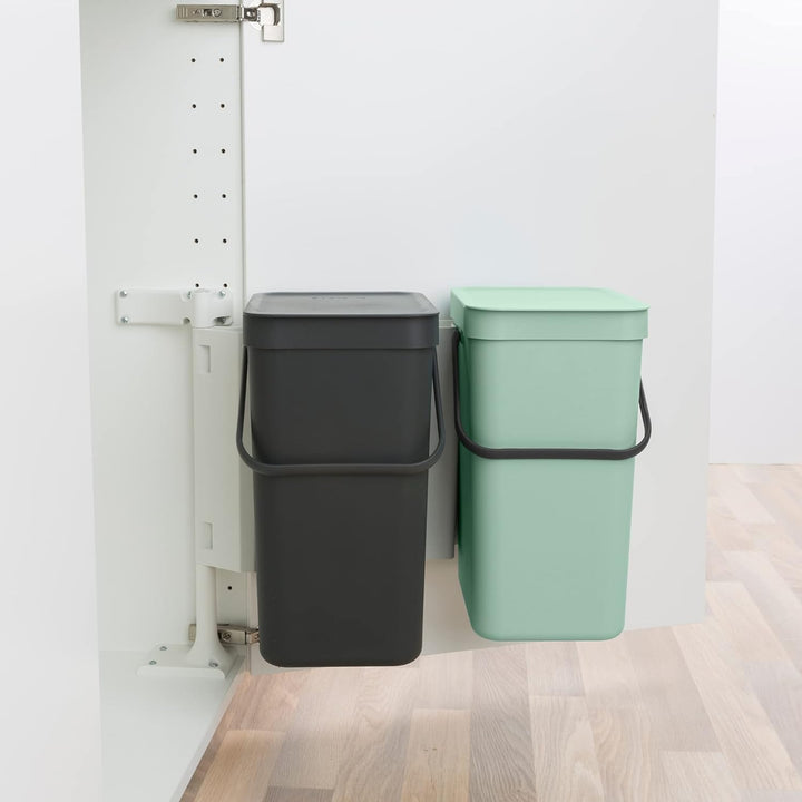 Brabantia Sort and Go Einbaubehälter, 2 x 12 l, Jadegrün/Grau