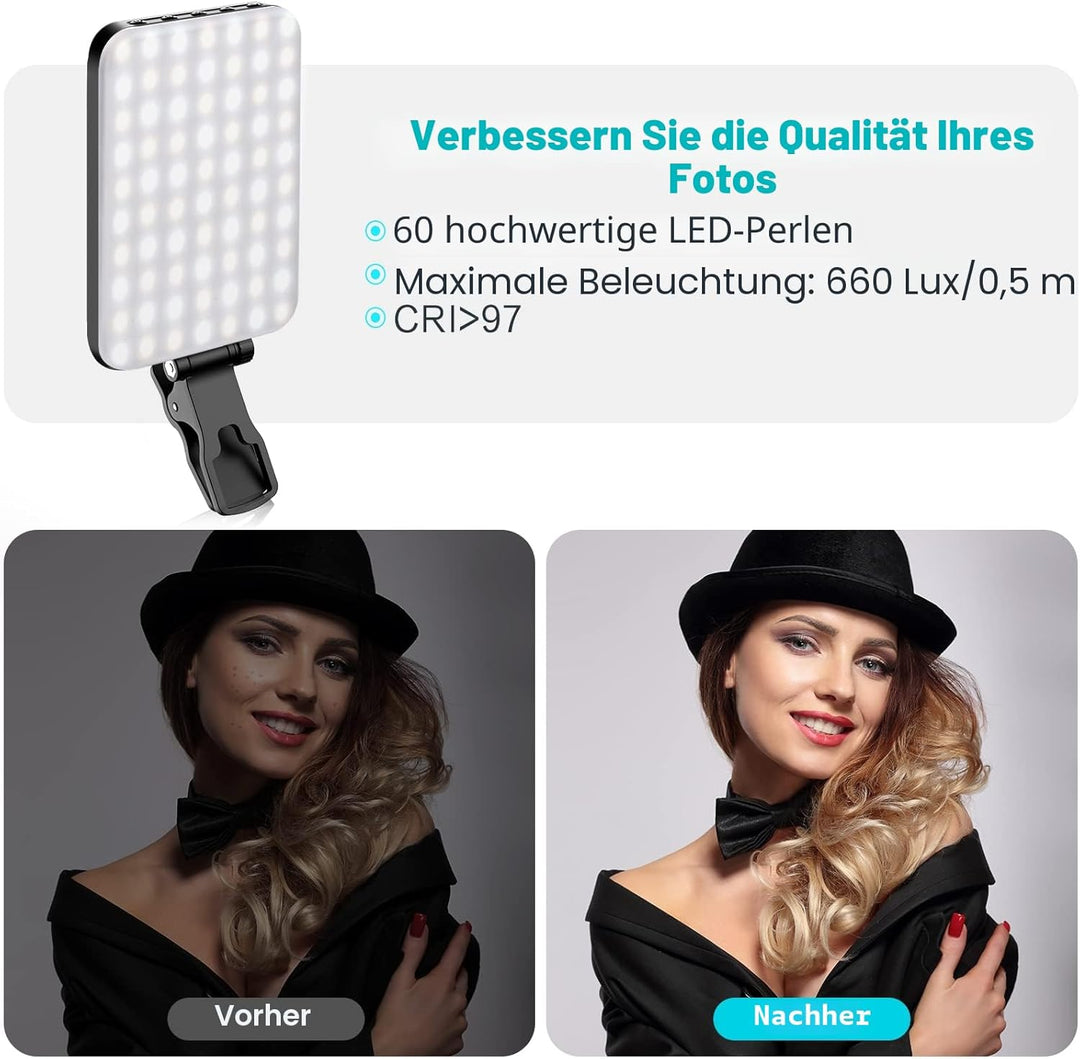 Selfie-Licht, 60 LED 2200mAh wiederaufladbares Handy-Fülllicht 7 Modi, 10-stufige Helligkeit, tragba