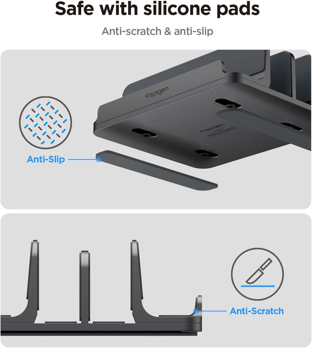 Spigen Vertikaler Laptop-Ständer – 4-in-1 Schreibtisch-Organizer mit verstellbaren Slots (14–22 mm),