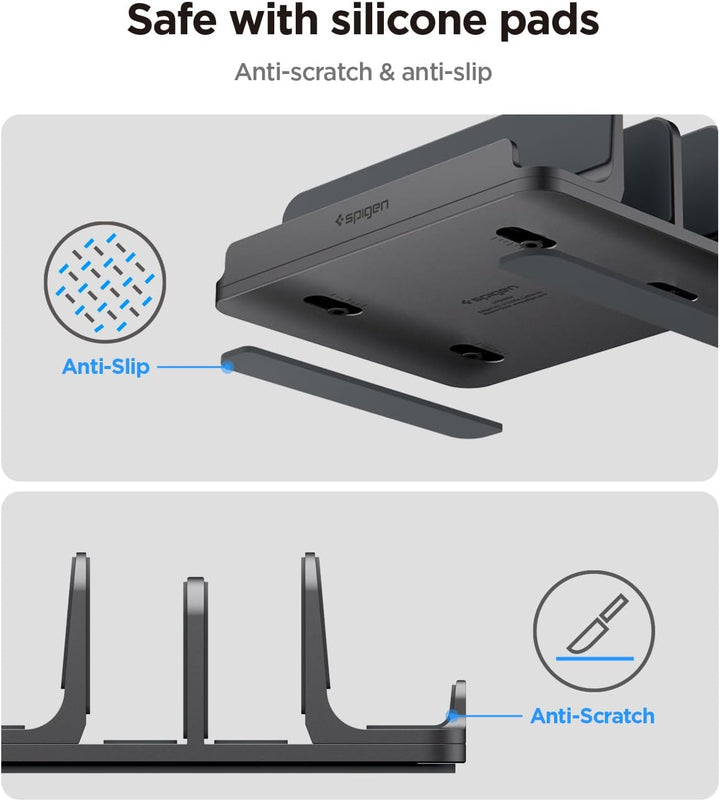 Spigen Vertikaler Laptop-Ständer – 4-in-1 Schreibtisch-Organizer mit verstellbaren Slots (14–22 mm),