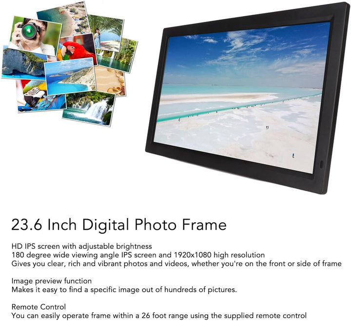 Digitaler Bilderrahmen, 23,6 Zoll Grosser Digitaler Fotorahmen, IPS-Display 1920 X 1080, Elektronisc