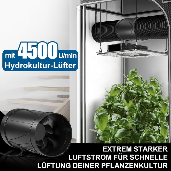 Regelbar Rohrventilator 100mm, 222 m³/h Rohrlüfter Inline Abluftventilator mit Drehzahlregler, EC Mo