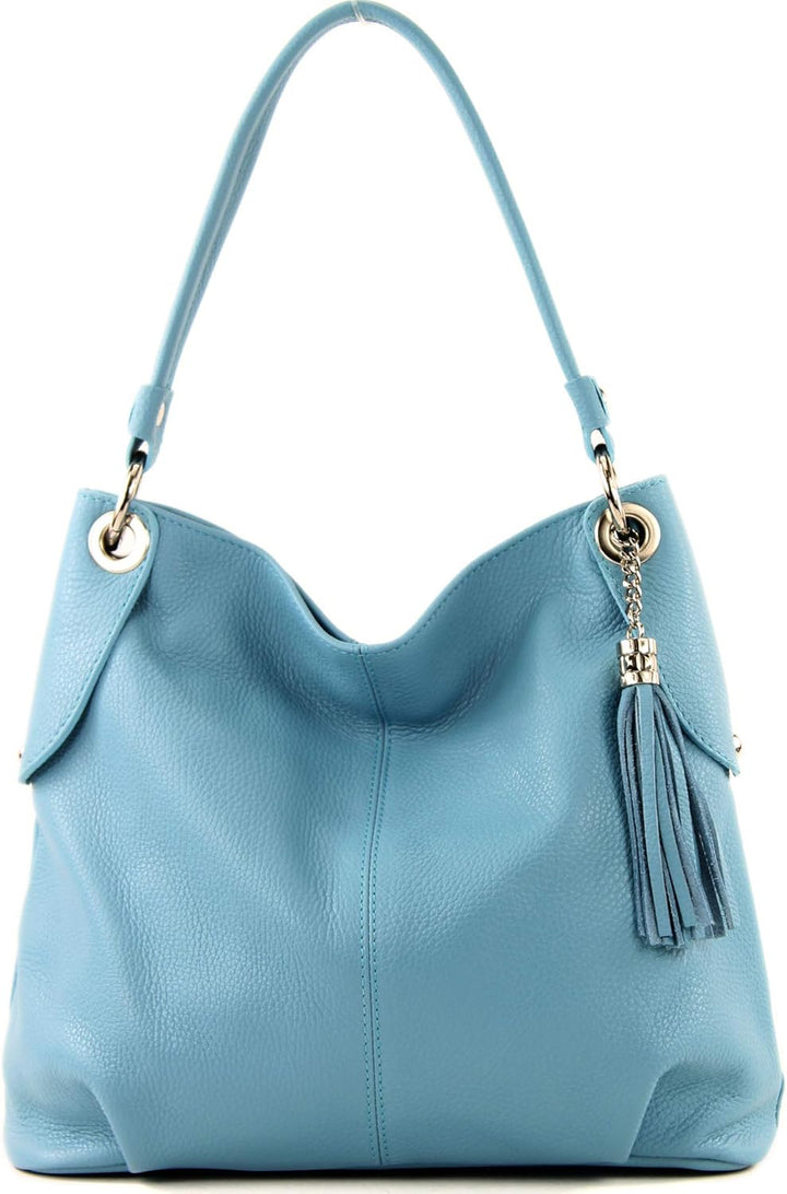 modamoda de T185 Damen Leder Schultertasche, handmade in Italy Himmelblau, Himmelblau