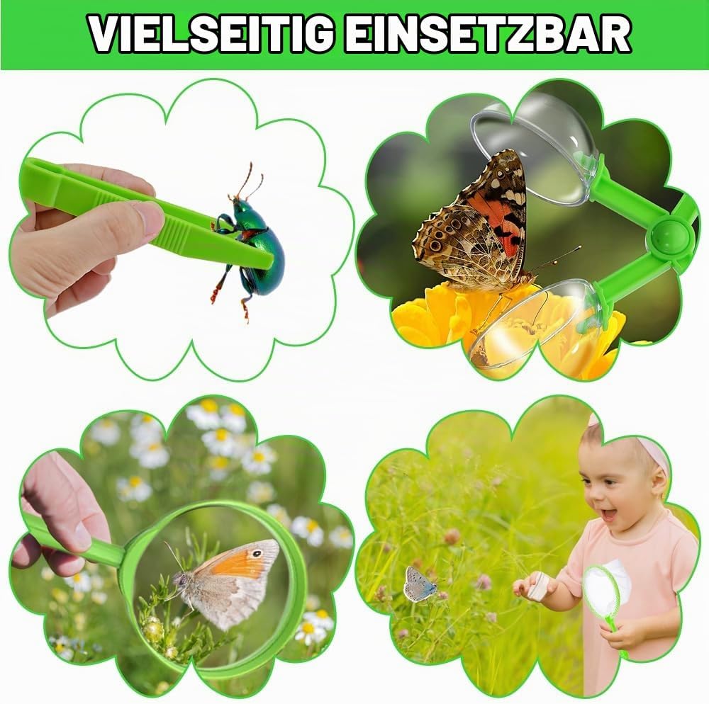 11 Stück Forscherset Outdoor Spielzeug Set, mit Insektenfänger, Becherlupe, Mikroskop, Pinzette, Kor