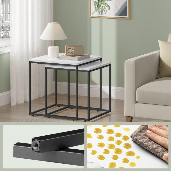 NMK HOME 2er Set Couchtische – Quadratisch – Marmor Weiss Schwarz – Industrial Design – platzsparend