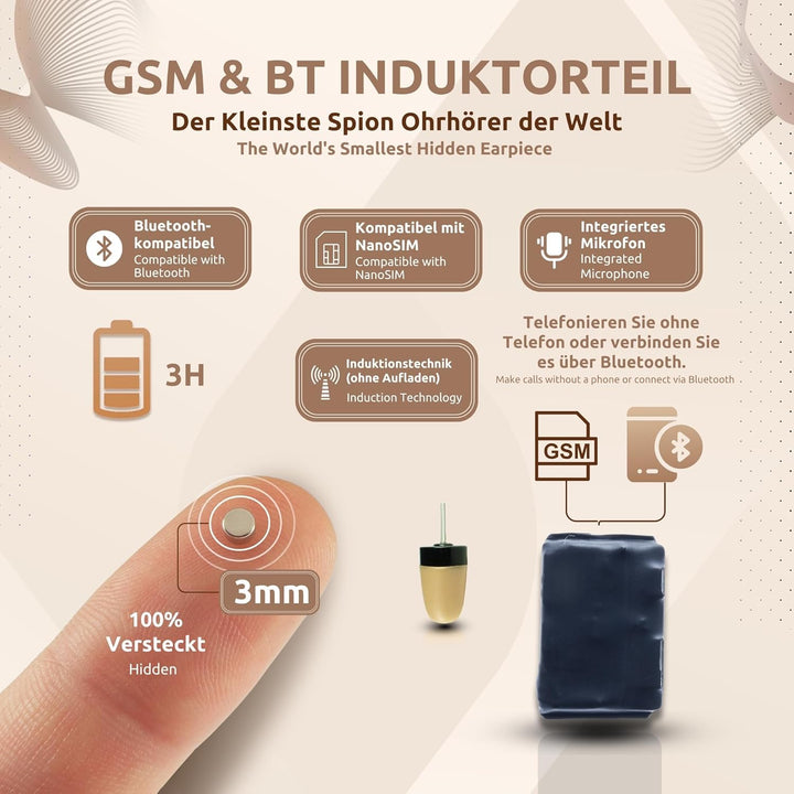 PingaOculto SpionageKopfhörer Bluetooth GSM für Prüfung Unsichtbar Mini mit Mikrofon für Handy - Mik