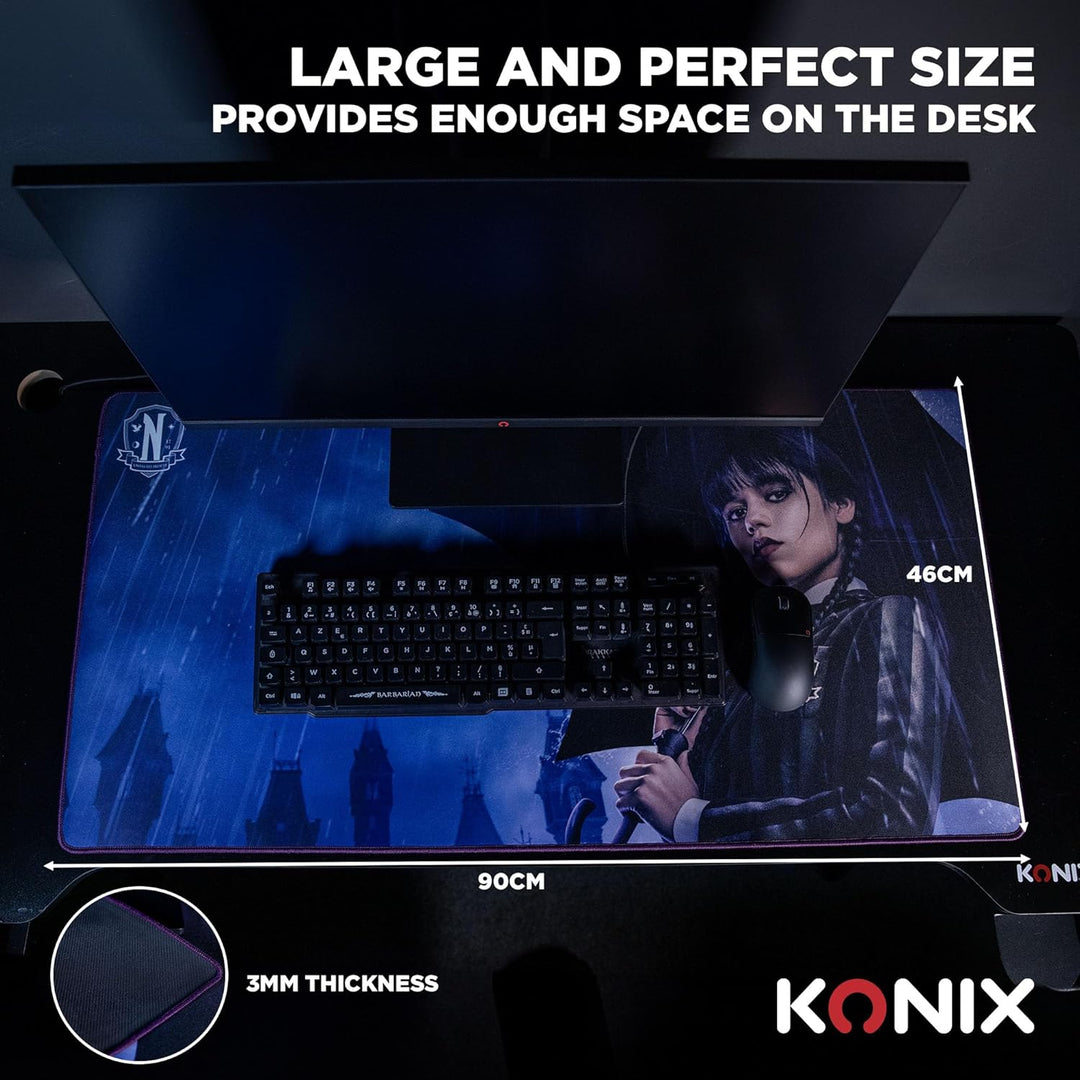 Konix Wednesday Gaming-Mauspad XXL 90 x 46 cm - Rutschfeste Mikrofaservliesoberfläche - Gummi - Rege