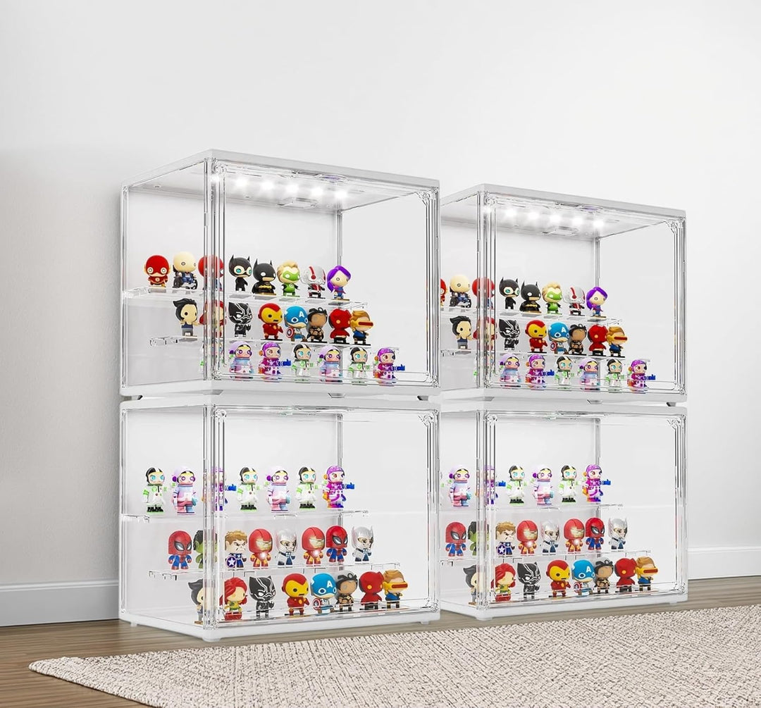 Acryl Vitrine Schaukasten mit LED, Glasvitrine mit Magnettür für Action Figuren, Spielzeug, Blind Bo