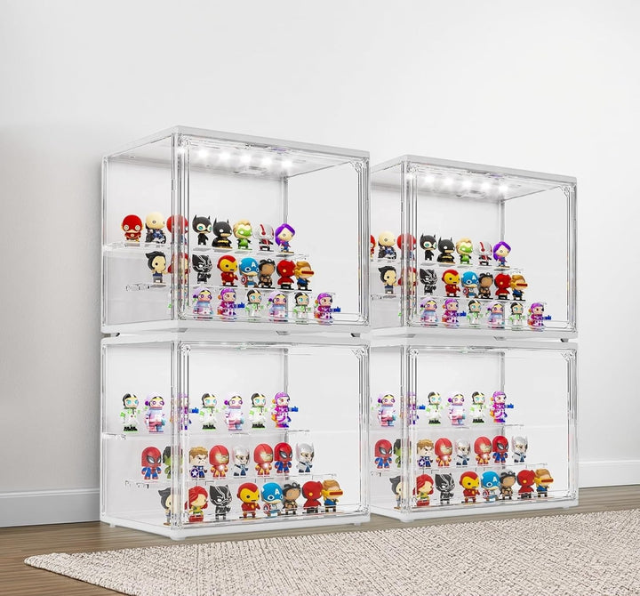 Acryl Vitrine Schaukasten mit LED, Glasvitrine mit Magnettür für Action Figuren, Spielzeug, Blind Bo