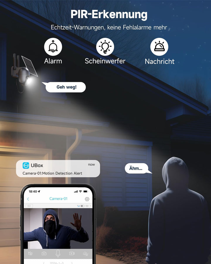 4G LTE Überwachungskamera Aussen Solar mit SIM Karte【2 STK】- 2K HD PTZ Kabellos Kamera Ohne WLAN Out