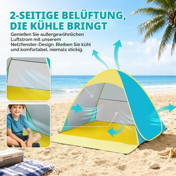 Pop Up Strandmuschel mit UV Schutz 50+, Automatisches Strandzelt Windschutz für 2-3 Personen, Wasser