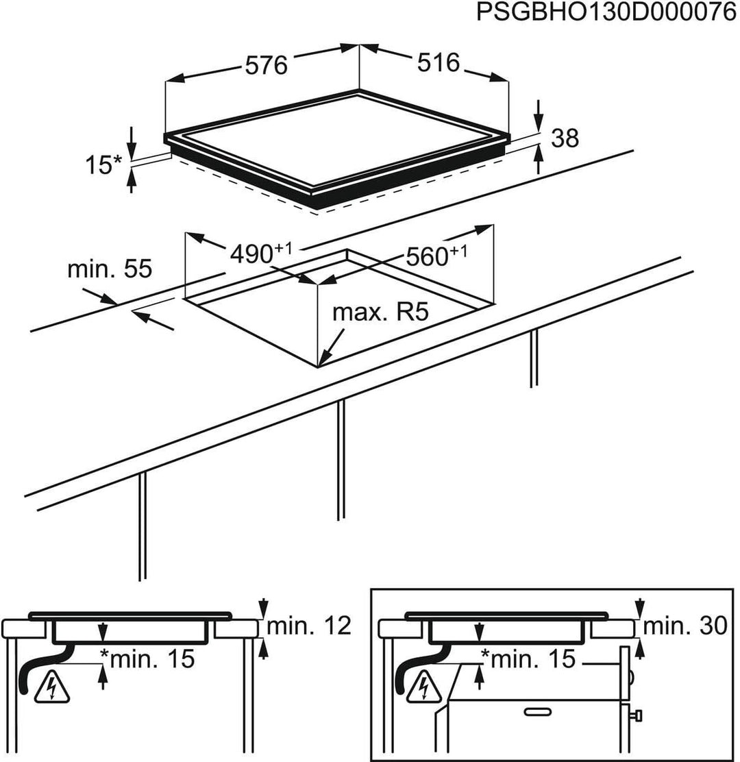AEG HE604070FB Herdgebundenes Kochfeld / Strahlenbeheizt / 60 cm / Facetten-Design / 4 Kochzonen /