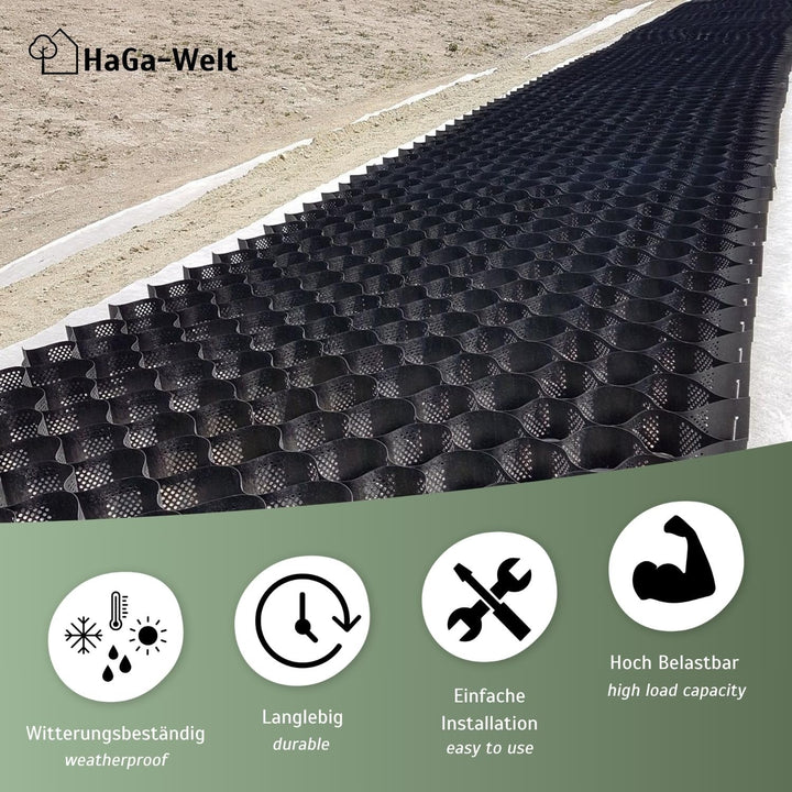 HaGa® Geogitter 6,5 m x 2,5 m x 10 cm = 16,25 m² | Bodenverstärkung - Kiesgitter für stabilen Boden