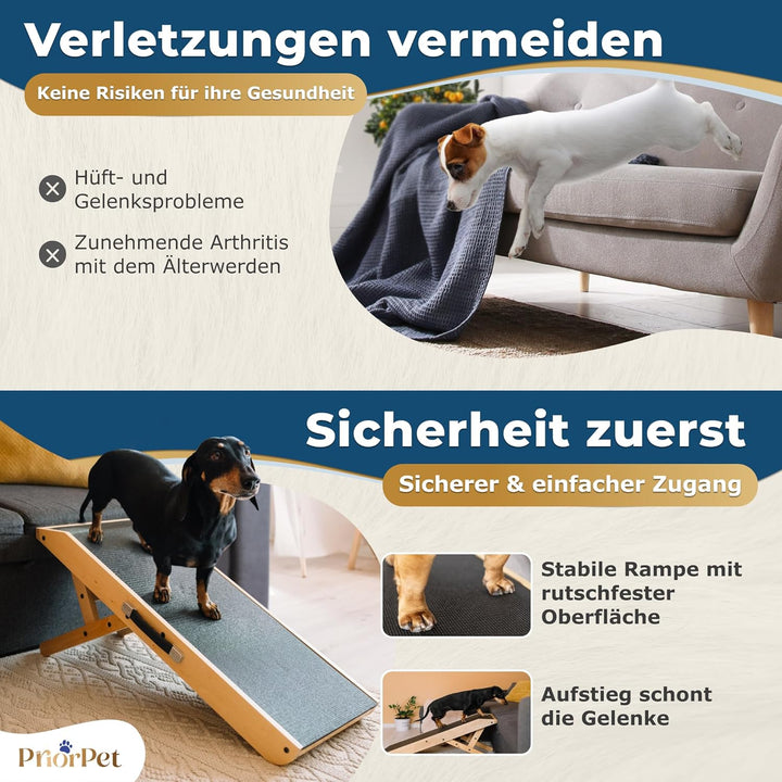 Hunderampe - Hundetreppe für kleine Hunde und grosse Hunde - Einstellbar 18-53 cm - Für Bett Sofa -