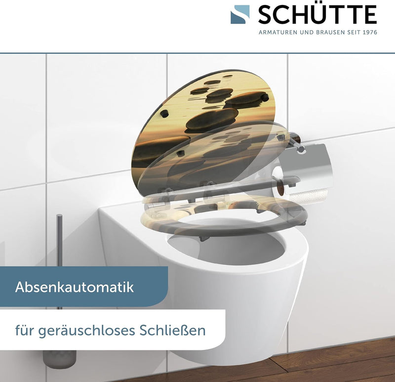 SCHÜTTE WC-Sitz Holzkern SEA STONE, Toilettensitz mit Absenkautomatik, passend für viele handelsübli