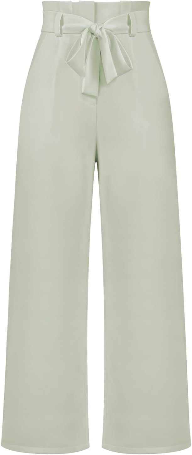 Odizli Damen Elegant High Waist Lang Weite Hose Sommer Business Festlich Anzughose mit Gürtel S Hell